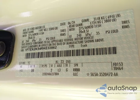 2024 Ford F-150 Stx from USA, damaged, VIN 1FTEX2K54RKE33862